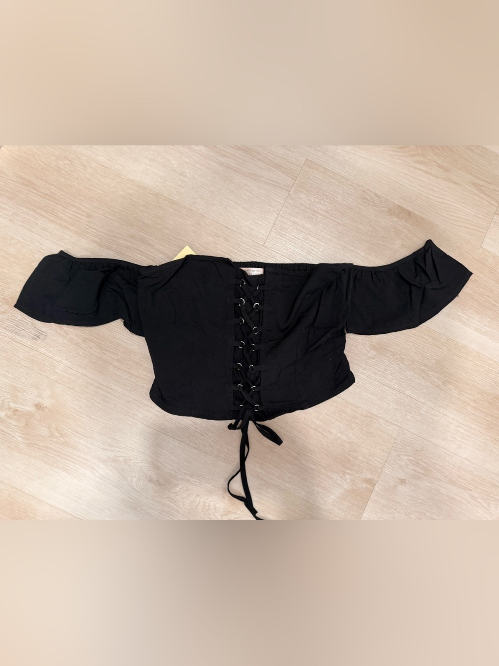 NWT Band of Gypsies Off-Shoulder Black Lace-Up Crop Top Sz L
